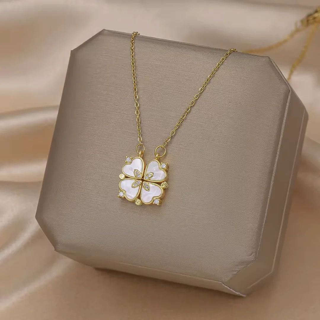 Halskette mit Perlmuttkleeblatt Alix – Bild 5